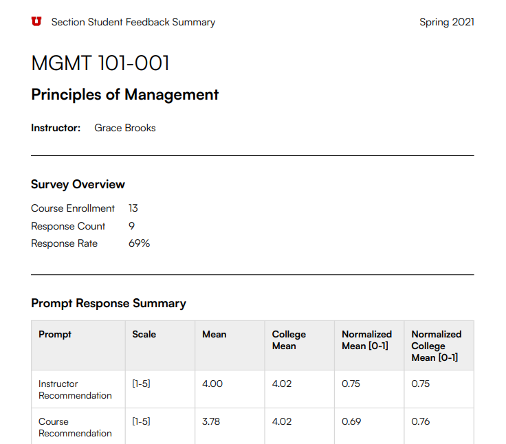 Section report summary page